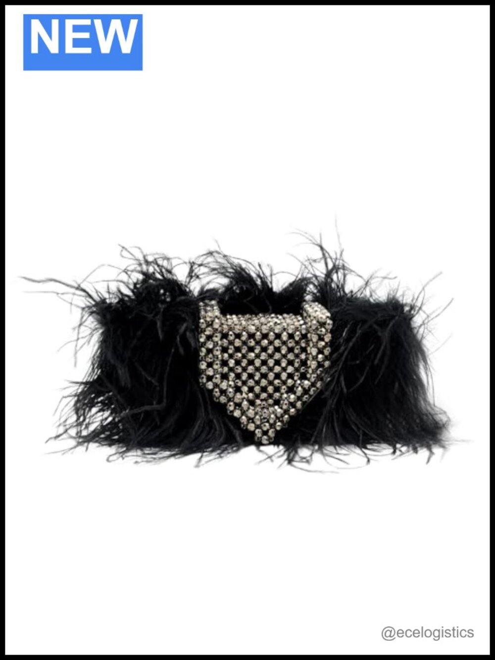 Handmade Ostrich Feather Clutch Purse with Beaded Details & Chain
